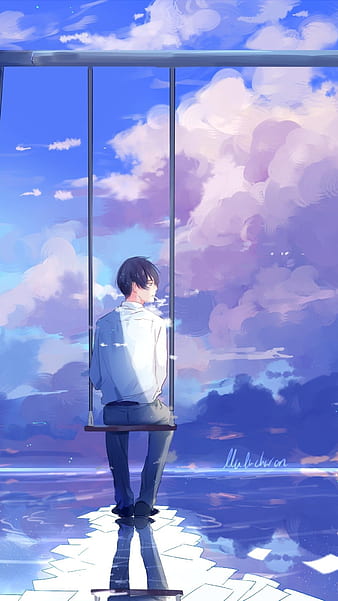 Anime Girl Alone Clouds Sky Scenery Art 4K Wallpaper iPhone HD Phone #7391l