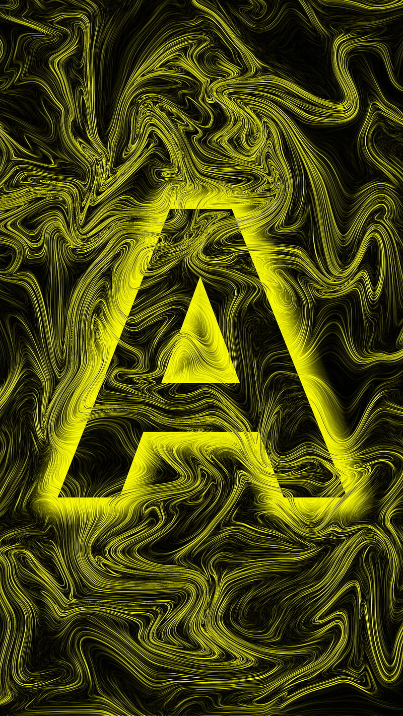 Letter A yellow black, abstract, colors, flow, glow, letter A, lines, mix, HD phone wallpaper