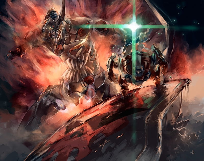 Gurren lagann anime wallpaper with epic mech and characters