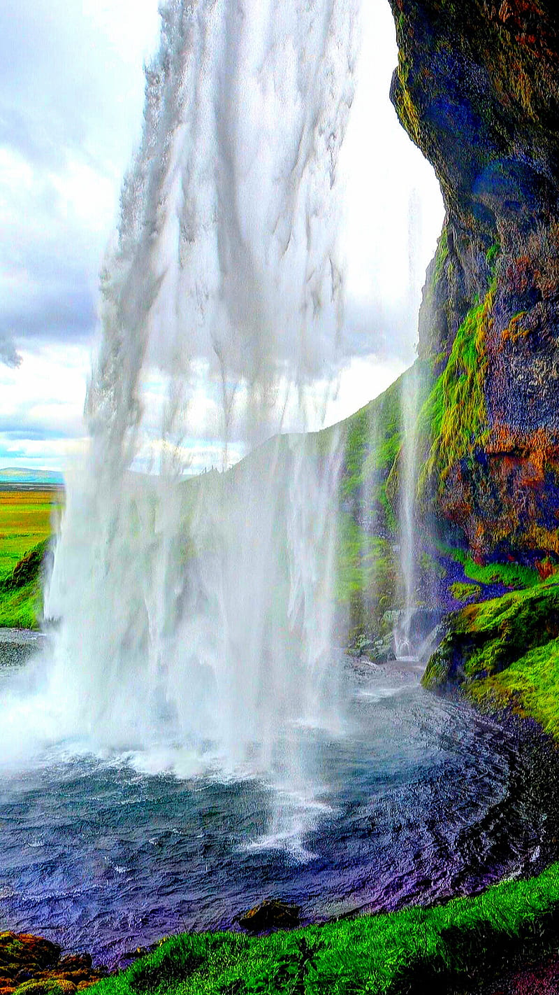 Waterfall, cave, fall, nature, water, HD phone wallpaper