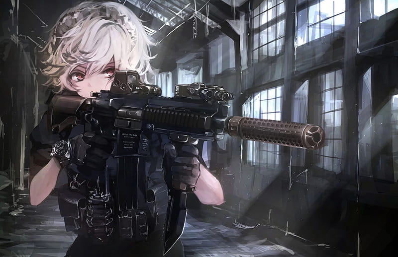anime military girl, white hair, armor, Anime, HD wallpaper