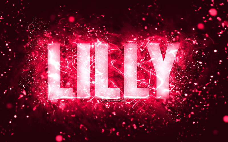 Happy Birtay Lilly pink neon lights, Lilly name, creative, Lilly Happy Birtay, Lilly Birtay, popular american female names, with Lilly name, Lilly, HD wallpaper