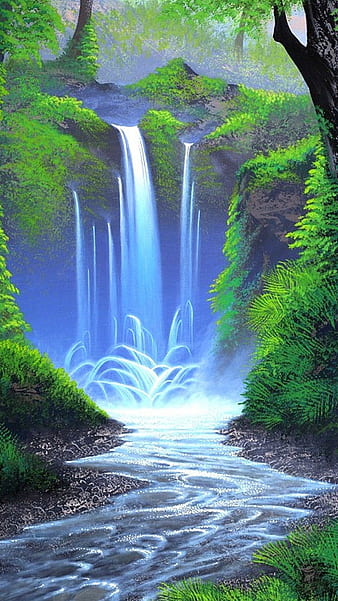 Beautiful Waterfall - Krishna's Art Gallery - Paintings & Prints,  Landscapes & Nature, Waterfalls - ArtPal