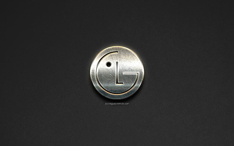LG logo, steel logo, LG Electronics, brands, steel art, gray stone background, creative art, LG, emblems, HD wallpaper