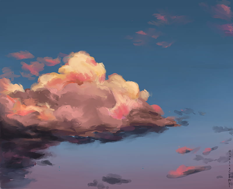 illustrated cloud, lightning, cherry, lava, pink, natural, japan, tree, purple, , life, HD wallpaper