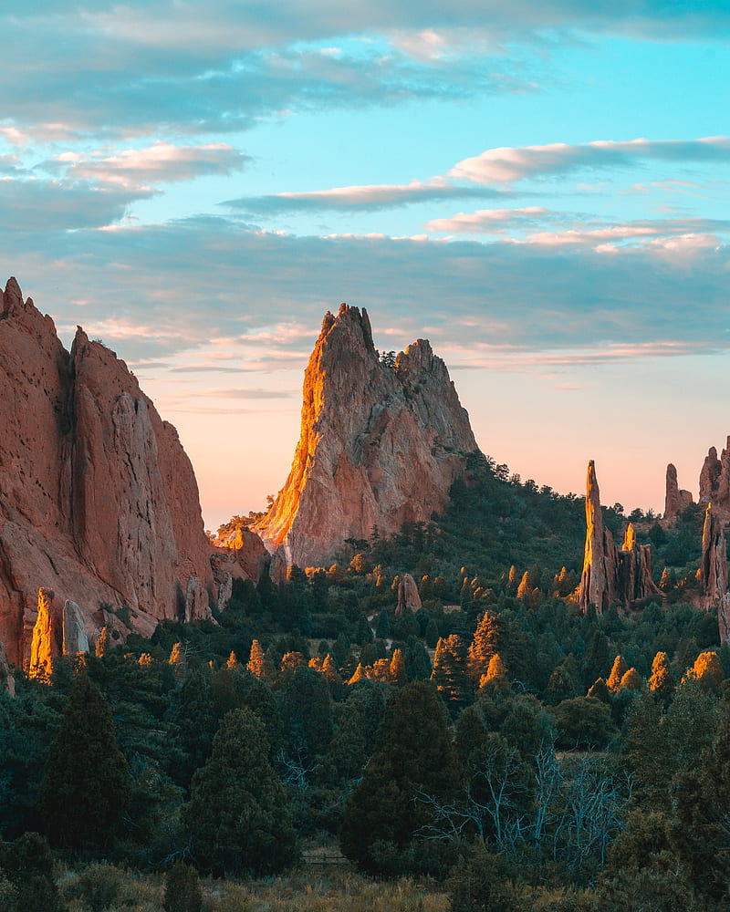 mountains, rocks, trees, nature, HD phone wallpaper