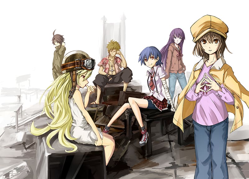 Anime, Black Hair, Monogatari (Series), Hitagi Senjōgahara, Nadeko Sengoku, Shinobu Oshino, Suruga Kanbaru, Koyomi Araragi, Meme Oshino, HD wallpaper