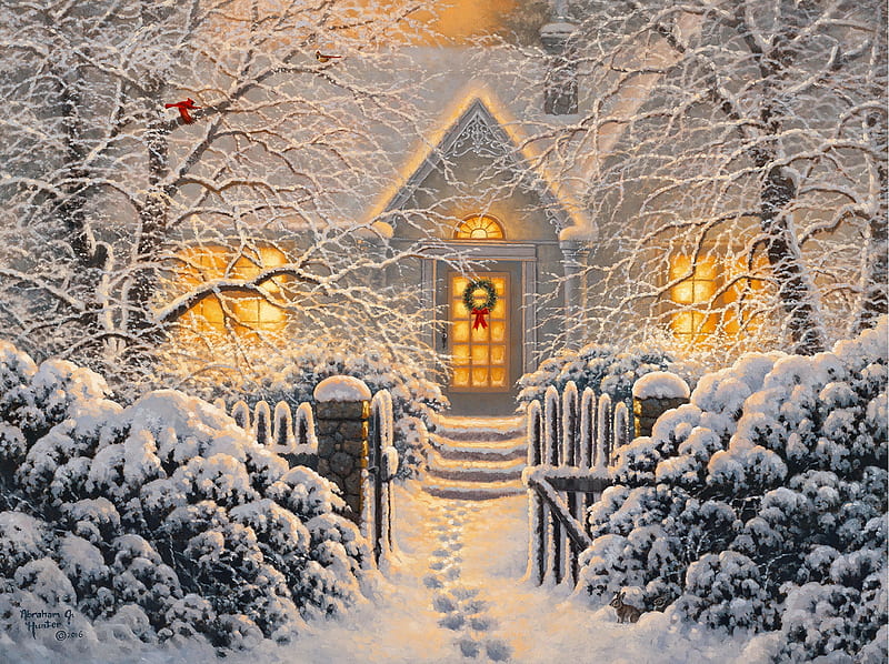 Winter Wonderland, winter, art, house, snow, christmas, wonderland, bonito, HD wallpaper
