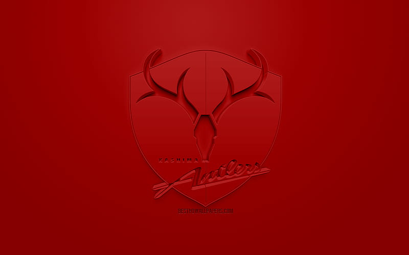 Kashima Antlers, creative 3D logo, red background, 3d emblem, Japanese football club, J1 League, Kashima, japan, 3d art, football, stylish 3d logo, FC Kashima, HD wallpaper