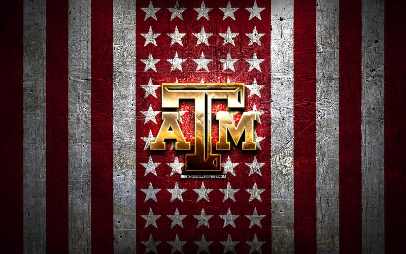 Texas AM Aggies flag, NCAA, purple white metal background, american football team, Texas AM Aggies logo, USA, american football, golden logo, Texas AM Aggies for with resolution . High, HD wallpaper