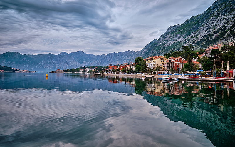 Kotor, Adriatic Sea, Montenegro, evening, sunset, coast, resorts of Montenegro, mountain landscape, HD wallpaper