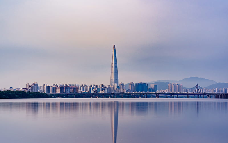 Lotte World Tower morning, modern buildings, panorama, Seoul, South Korea, Asia, HD wallpaper