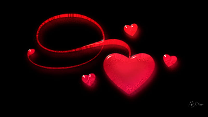 Heart on a Ribbon, glow, Valentines Day, heart, February, red, ribbon, HD wallpaper