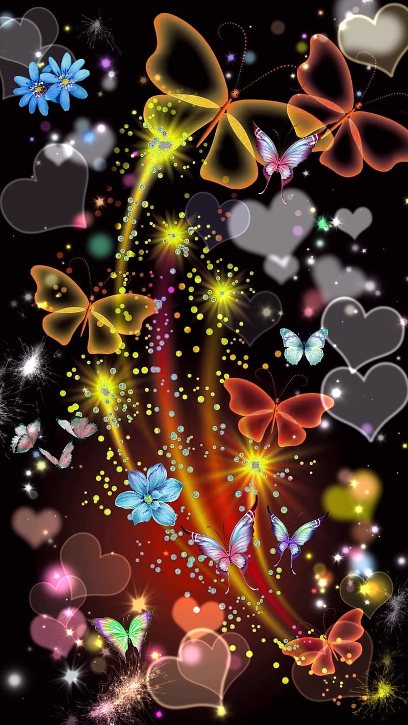 Butterfly Delight, corazones, butterflies, colors, HD phone wallpaper