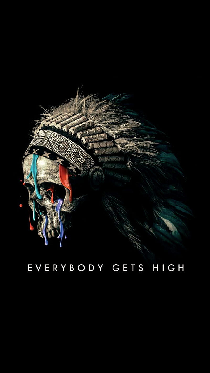 Everybody Gets High, black, navaho, paint, skull, tribal, HD phone wallpaper