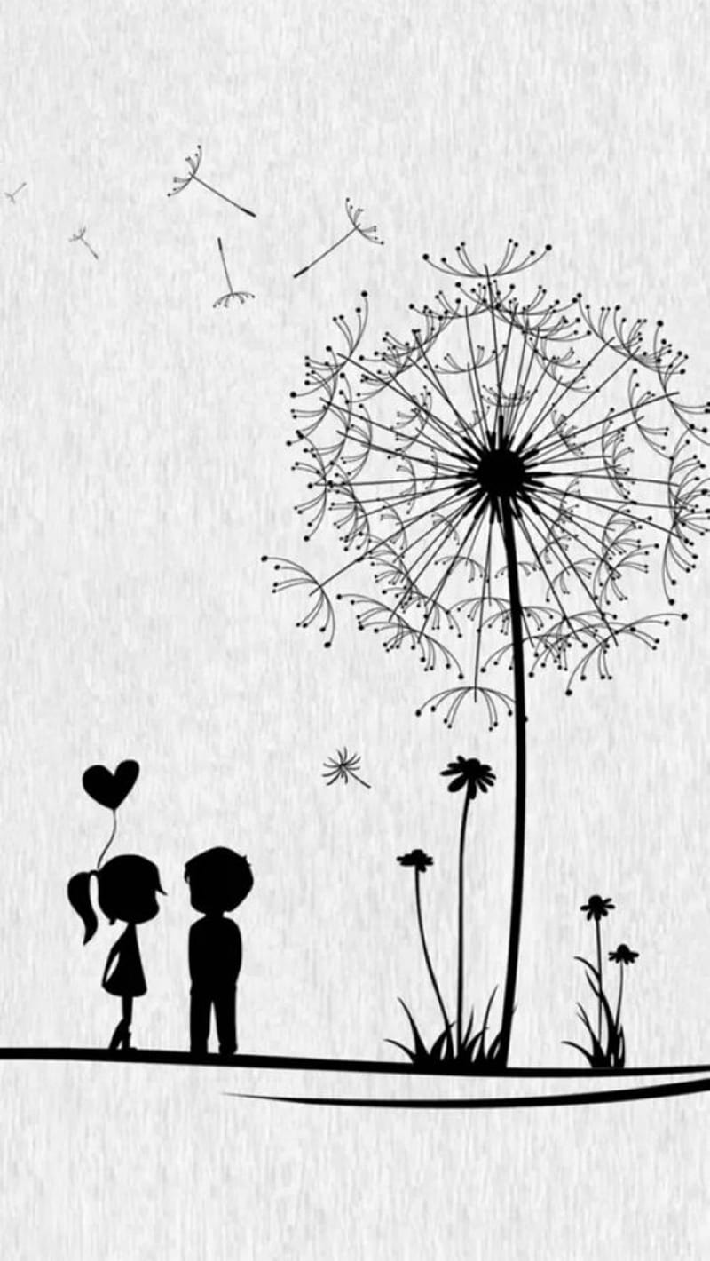 Love, couple, dandelion, heart, HD phone wallpaper