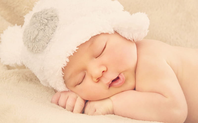 Shhh!, cute, sleep, cap, adorable, child, white, baby, hat, HD wallpaper
