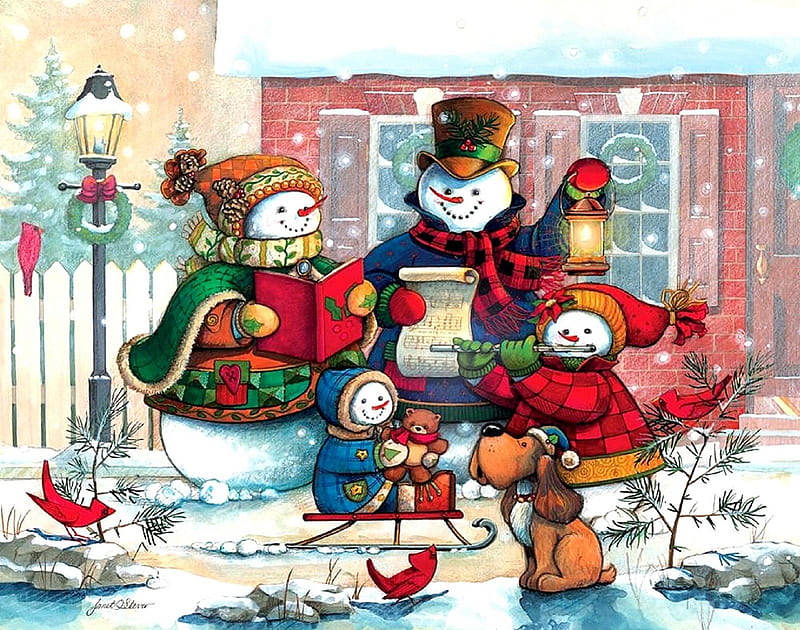 ★Music for the Seasons★, sleigh, family, holidays, songs, attractions in dreams, bonito, seasons, xmas and new year, greetings, cardinals, paintings, snowmen, lovely, christmas, love four seasons, birds, winter, snow, winter holidays, dogs, HD wallpaper