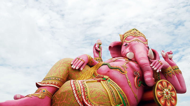 God Ganesh Lying On Pillow Statue In Sky Background Ganesha, HD wallpaper