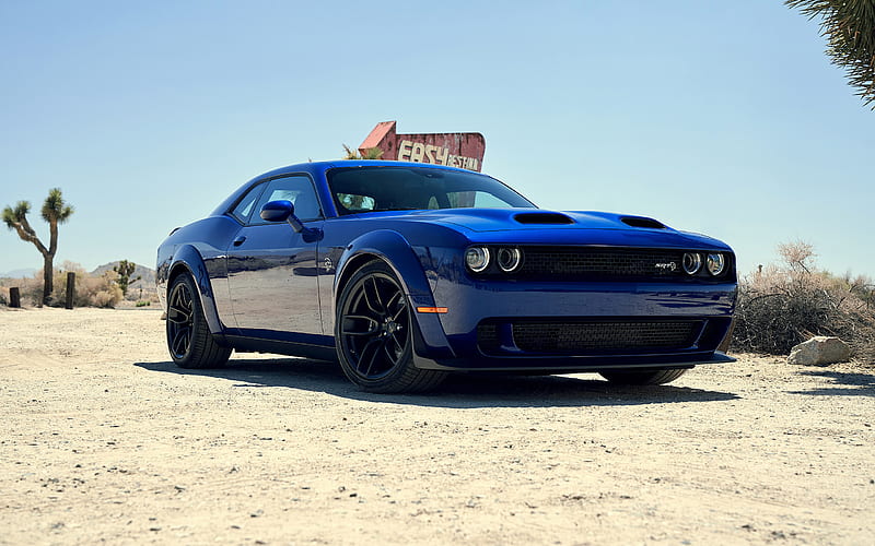 Dodge Challenger SRT Hellcat, 2019, front view, exterior, blue sports coupe, American supercar, new blue Challenger SRT, American sports cars, USA, Dodge, HD wallpaper