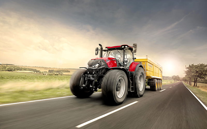 Case IH Optum 300 CVX cargo transportation, 2020 tractors, agricultural machinery, red tractor, crawler tractor, R, tractor on road, agriculture, harvest, Case, HD wallpaper