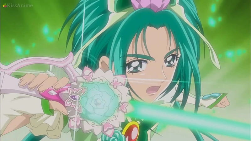 Protect Fleuret! The Light of Tranquillity!, pretty, glow, shout, magic, sweet, nice, pretty cure, blade, green, anime, anime girl, weapon, long hair, sword, light, female, lovely, glowing, cure mint, girl, precure, green hair, HD wallpaper