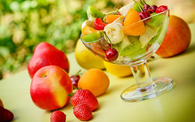 Fruits salad, apple, strawberry, food, fruits, salad, HD wallpaper