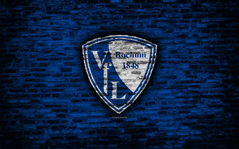 Bochum FC, logo, blue brick wall, Bundesliga 2, German football club, soccer, football, brick texture, Bochum logo, Germany, HD wallpaper