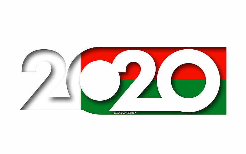 Madagascar 2020, Flag of Madagascar, white background, Madagascar, 3d art, 2020 concepts, Madagascar flag, 2020 New Year, 2020 Madagascar flag, HD wallpaper