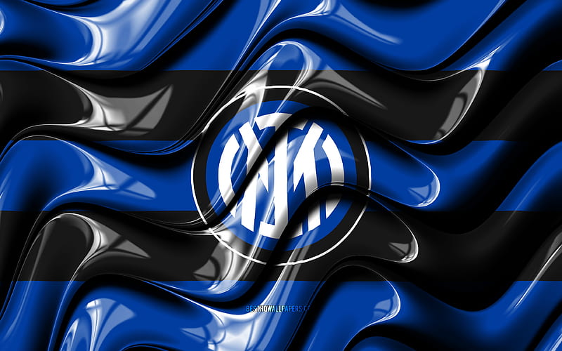 Inter Milan flag, , blue and black 3D waves, Internazionale, Serie A, italian football club, football, Inter Milan logo, Internazionale logo, soccer, Inter Milan FC, Inter Milan new logo, HD wallpaper