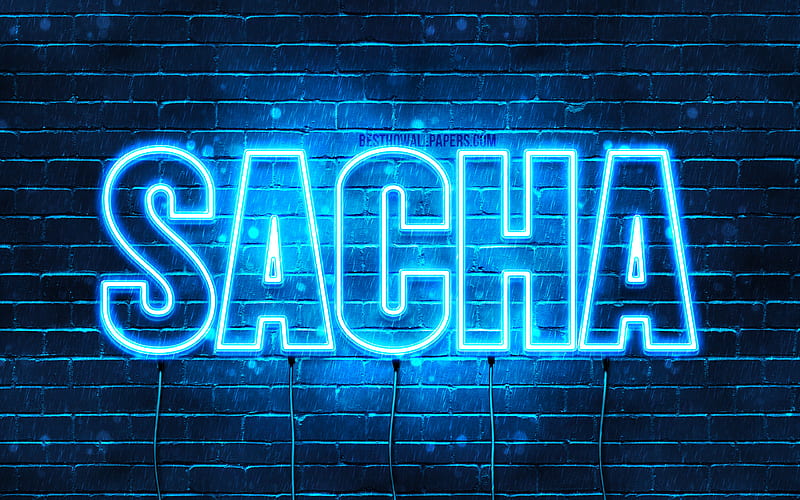 Sacha with names, Sacha name, blue neon lights, Happy Birtay Sacha, popular french male names, with Sacha name, HD wallpaper