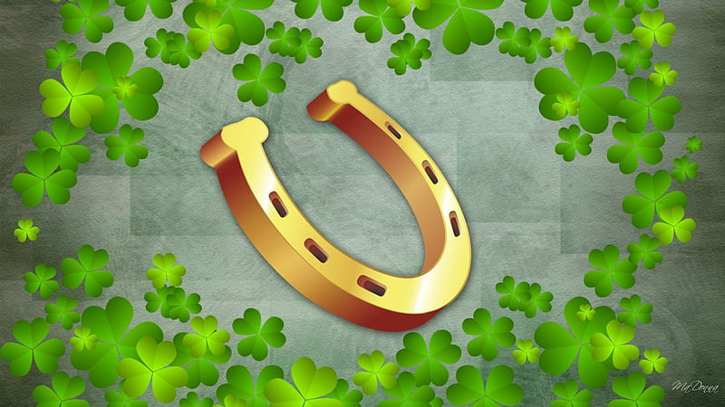 Patrick's Horseshoe, Saint Patricks Day, horseshoe, Ireland, Irish, collage, St Patricks Day, gold, green, clover, shamrocks, luck, abstrtact, HD wallpaper