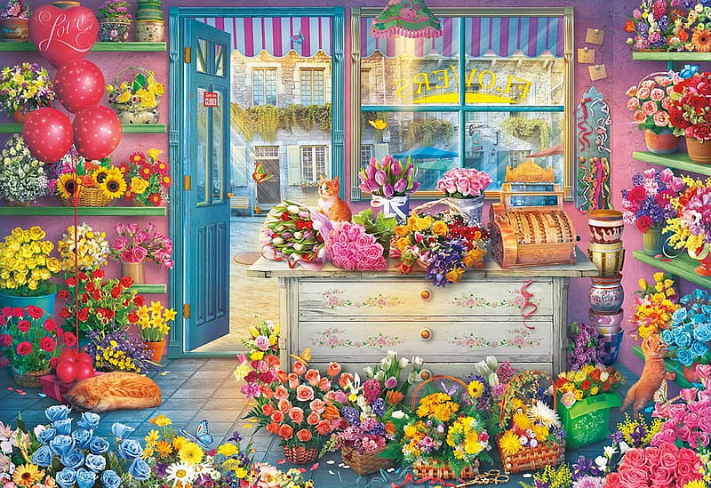 In Full Bloom, flowers, shop, flower, blooms, smells, HD wallpaper