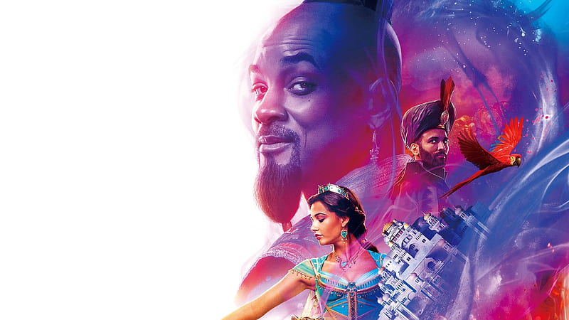 Aladdin 2019, blue, poster, aladdin, fantasy, movie, pink, disney, HD wallpaper