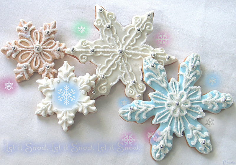 Let is Snow!, cookies, christmas, snow, sugar, snowflakes, pastel, winter, HD wallpaper
