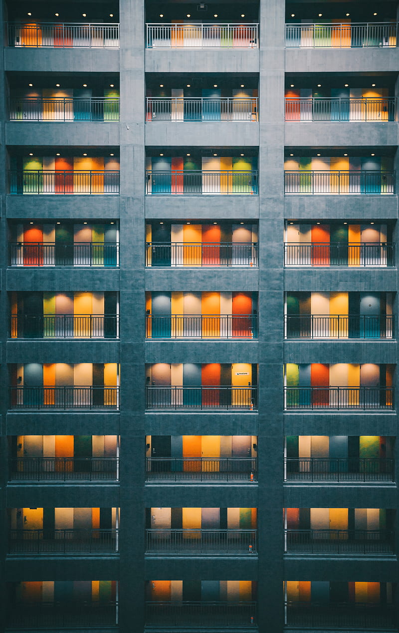 building, doors, architecture, minimalism, colorful, HD phone wallpaper