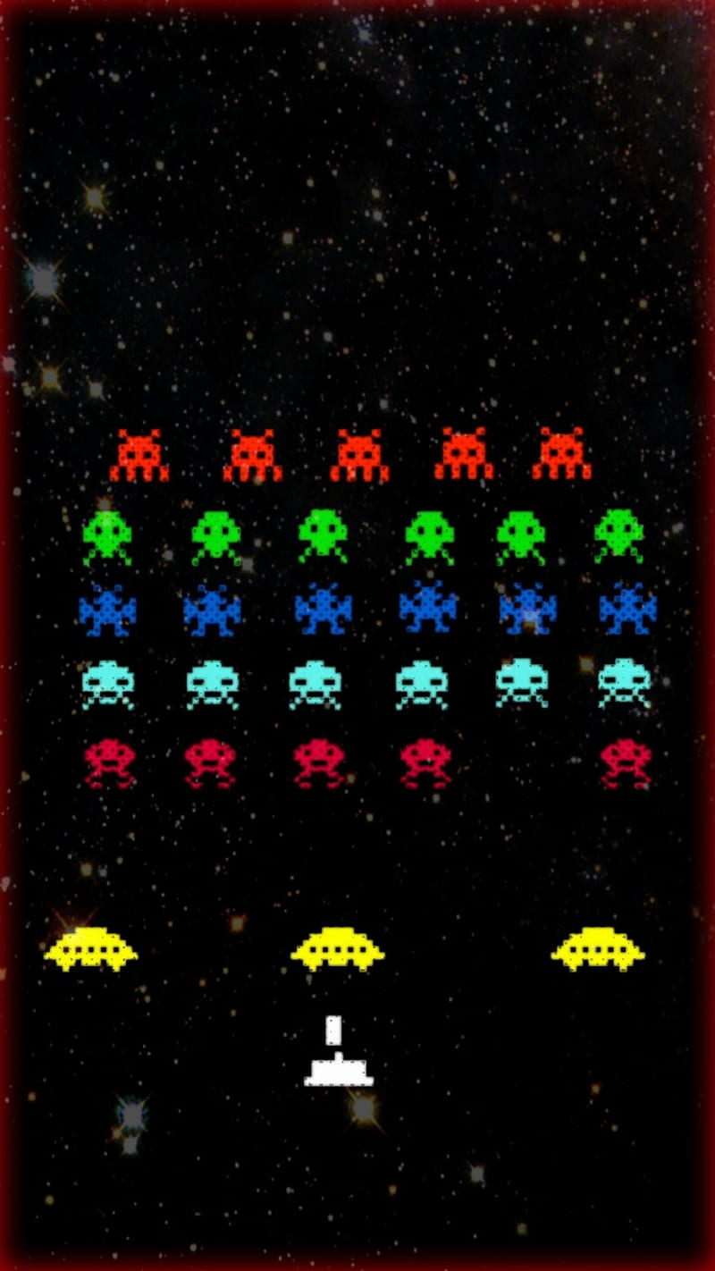 Space Invaders, digital art, 80s, retro, video game, spaceship, aliens, 1980s, dark, cool, fun, HD phone wallpaper