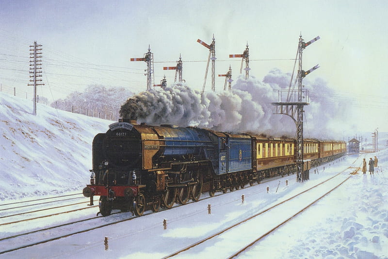 Queen of Scots, locomotive, railway, snow, trains, steam, winter, HD wallpaper