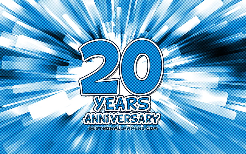 20th anniversary blue abstract rays, anniversary concepts, cartoon art, 20th anniversary sign, artwork, 20 Years Anniversary, HD wallpaper