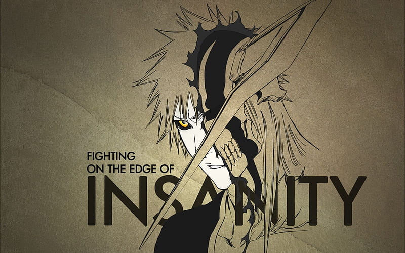 Fighting on the edge of Insanity, bleach, vasto lorde, ichigo, yellow eyes, beige background, horns, ichigo kurosaki, kurosaki ichigo, spiky hair, anime, hollow mask, hollow ichigo, HD wallpaper