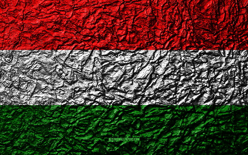 Flag of Hungary stone texture, waves texture, Hungary flag, national symbol, Hungary, Europe, stone background, HD wallpaper