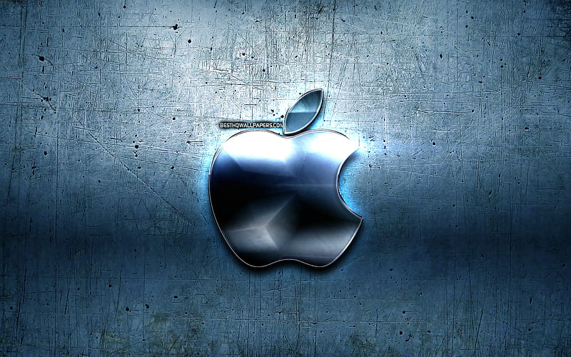 Apple logo, blue metal background, creative, Apple, brands, Apple 3D logo, artwork, Apple metal logo, HD wallpaper
