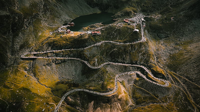 aerial graphy of zig zag mountain road, HD wallpaper