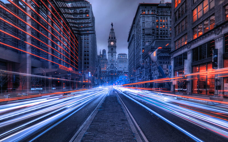 Philadelphia, Philly, Philadelphia City Hall, winter, evening, landmark, Pennsylvania, USA, HD wallpaper