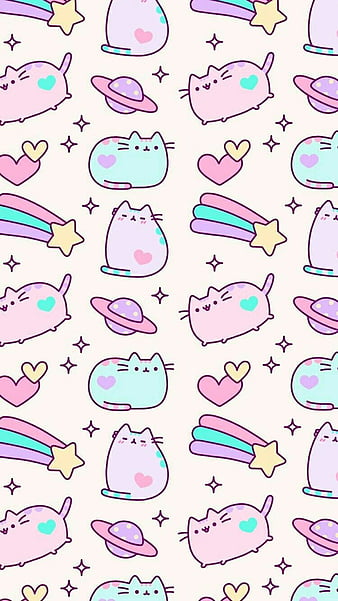 Pastel Pusheen, cat, cute, kawaii, kitty, HD phone wallpaper