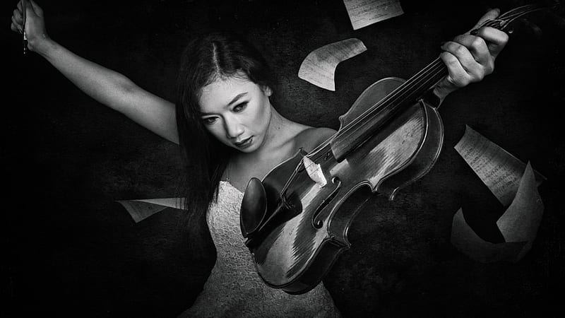 violin, graphy, girl, music, black and white, HD wallpaper | Peakpx