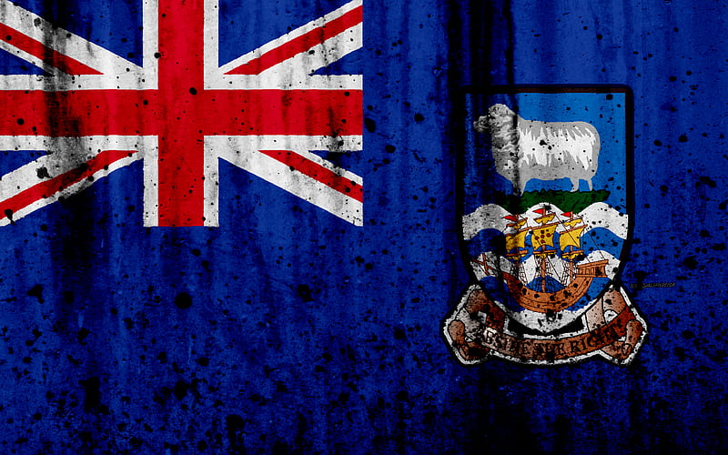 Falkland Islands flag grunge, South America, flag of Falkland Islands, national symbols, Falkland Islands, coat of arms Falkland Islands, national emblem, HD wallpaper