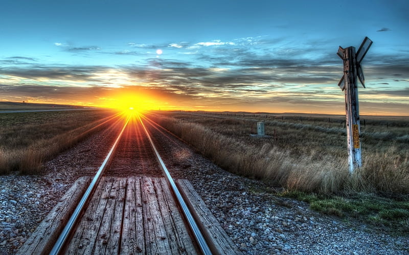 USA, railway, sunset, R, desert, America, HD wallpaper