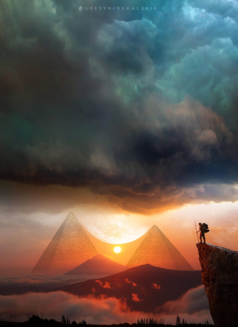 pyramids, sunset, landscape, hills, clouds, travel, HD phone wallpaper