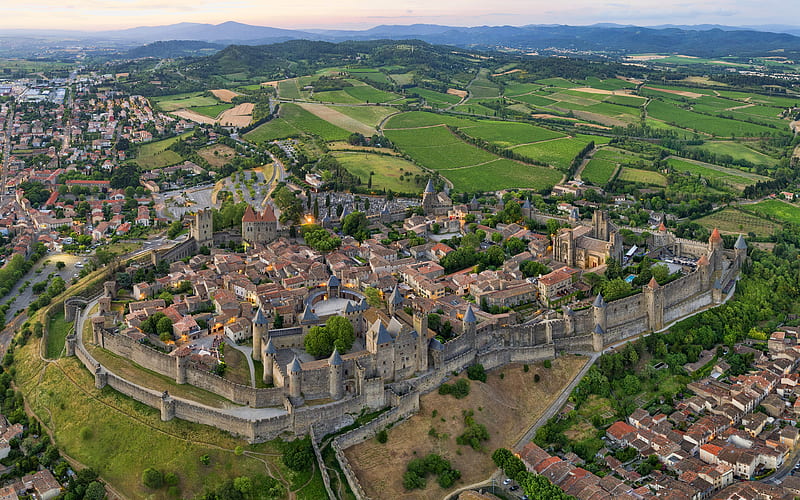 Carcassonne Castle ancient architecture, Carcassonne France, Europe, HD wallpaper